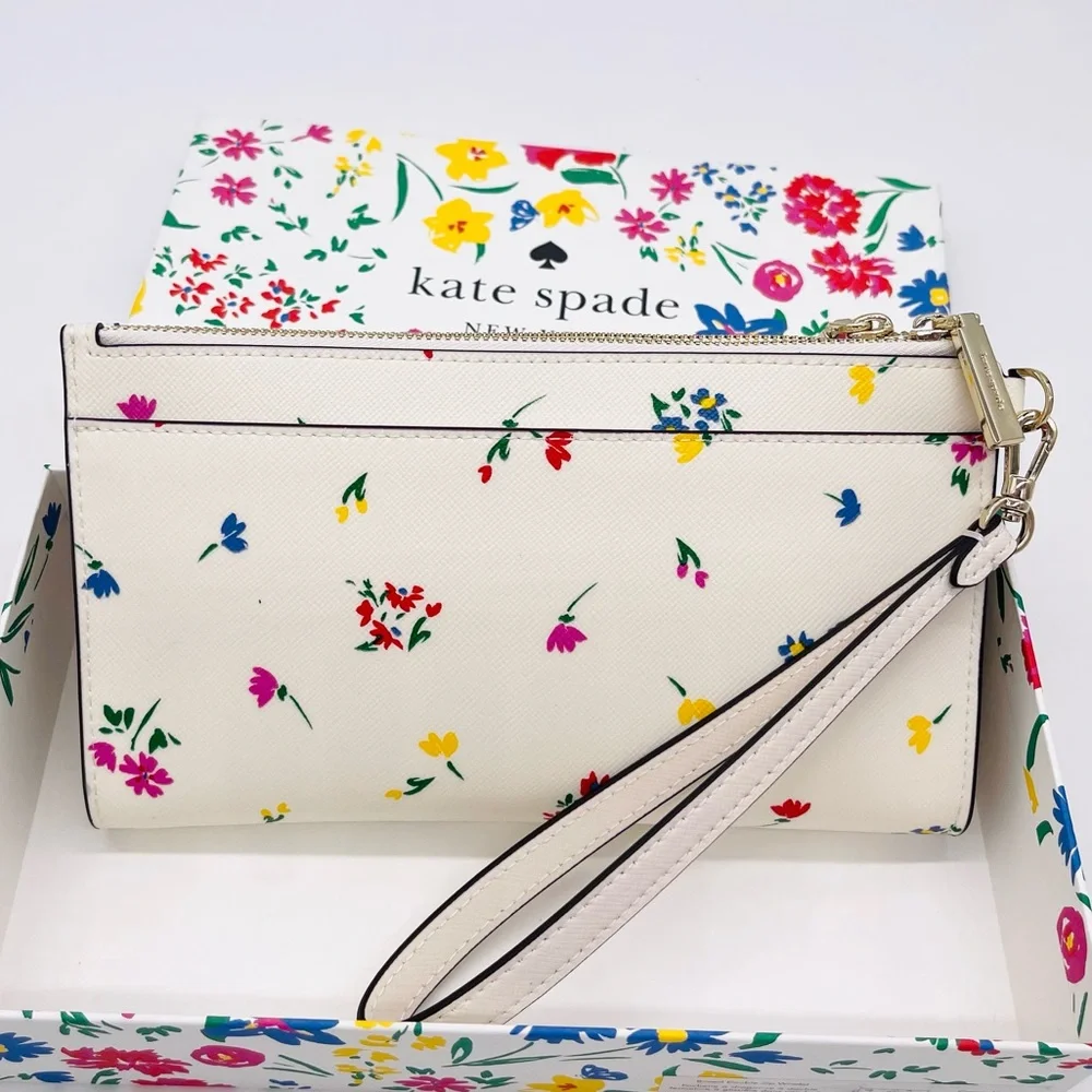 Kate Spade Staci Garden Bouquet Boxed Zip Wristlet Cream Multi - Picture 7 of 8